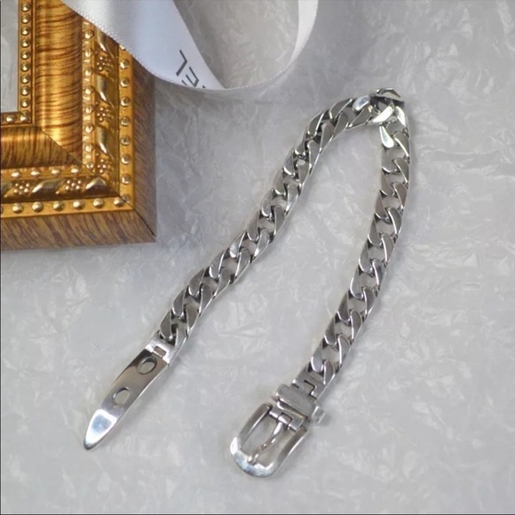 Re-stocked❗️new 925  Sterling Silver Cuban Chain Link Belt Buckle Bracelet - Picture 4 of 8